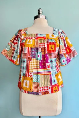 Final Sale Magenta & Turquoise Patchwork Square Neck Peasant Top by Blue Platypus