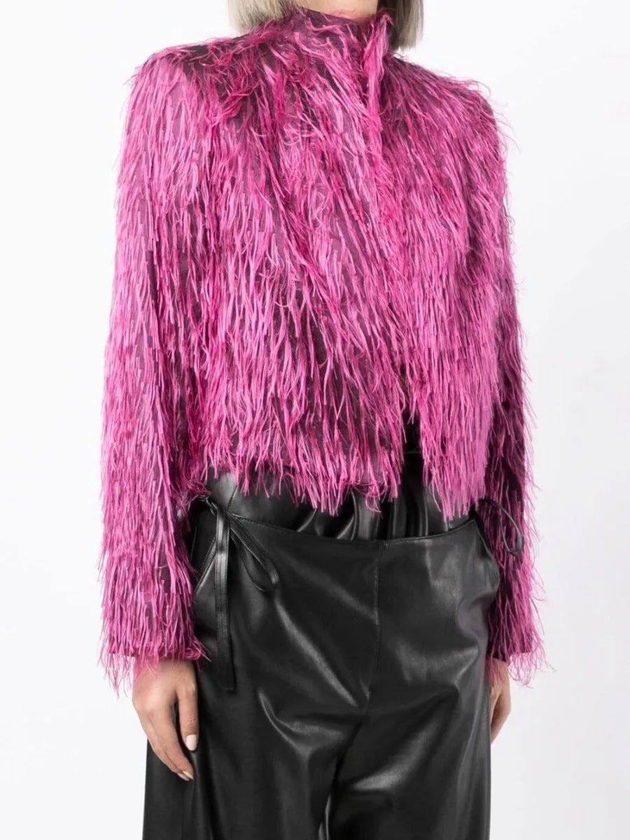 Fuchsia Shaggy Faux Fur Cropped Jacket