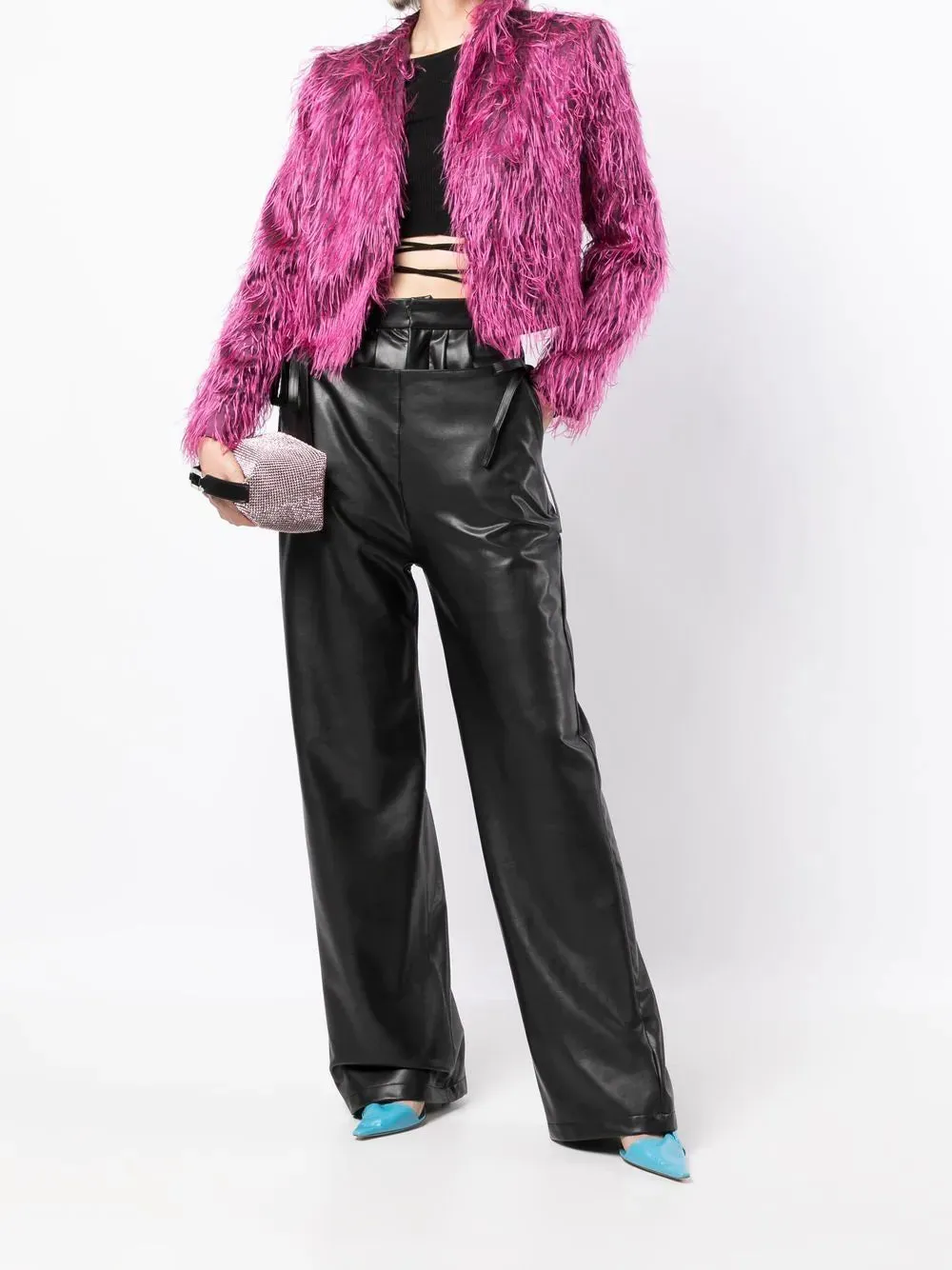 Fuchsia Shaggy Faux Fur Cropped Jacket