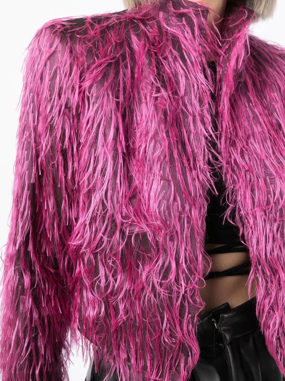 Fuchsia Shaggy Faux Fur Cropped Jacket