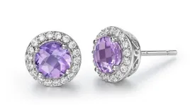 Genuine Amethyst and Simulated Diamond Earrings GE006AMP