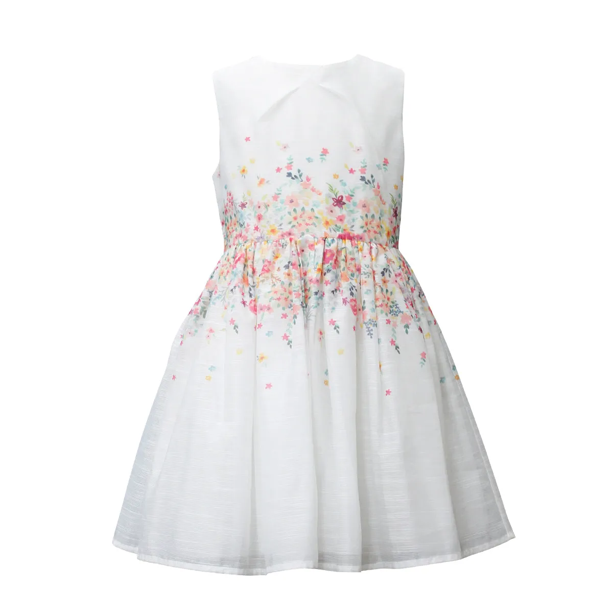 Girls Floral Printed Slub Dress