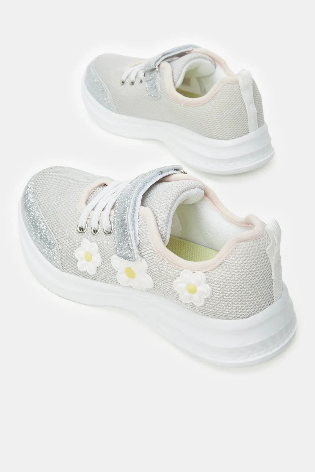 Girls Grey Floral Embellished Trainer