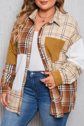 Gold Brick Plus Size Plaid Patchwork Button Up Shacket