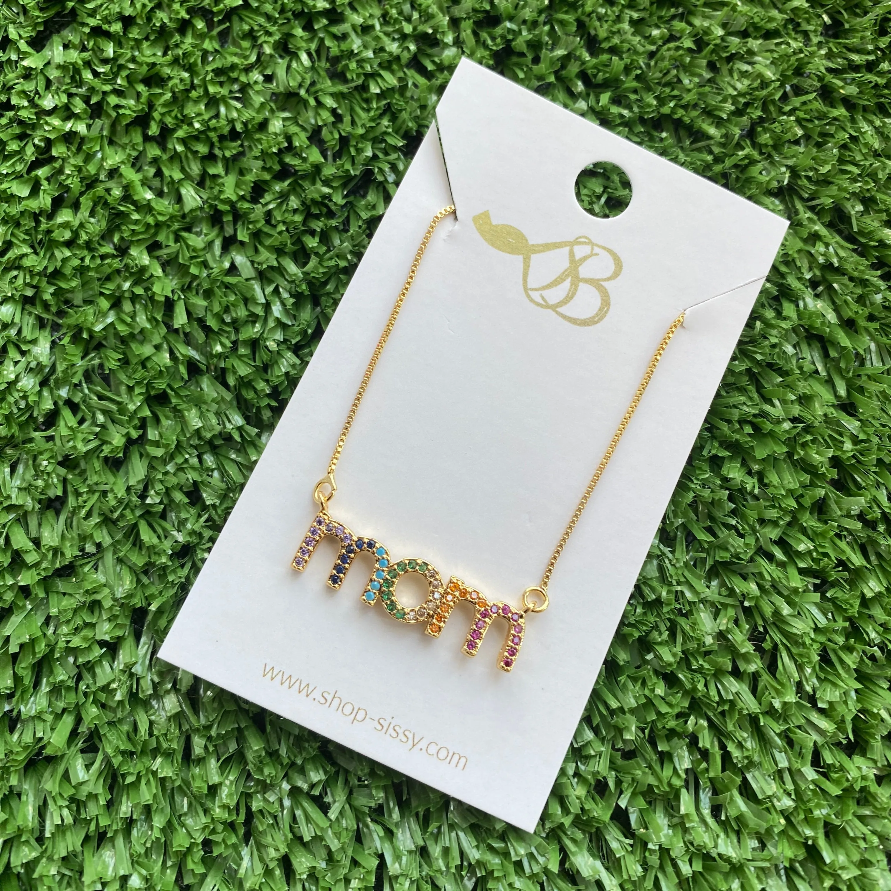 GOLD MOM MULTI COLORED DIAMOND NECKLACE