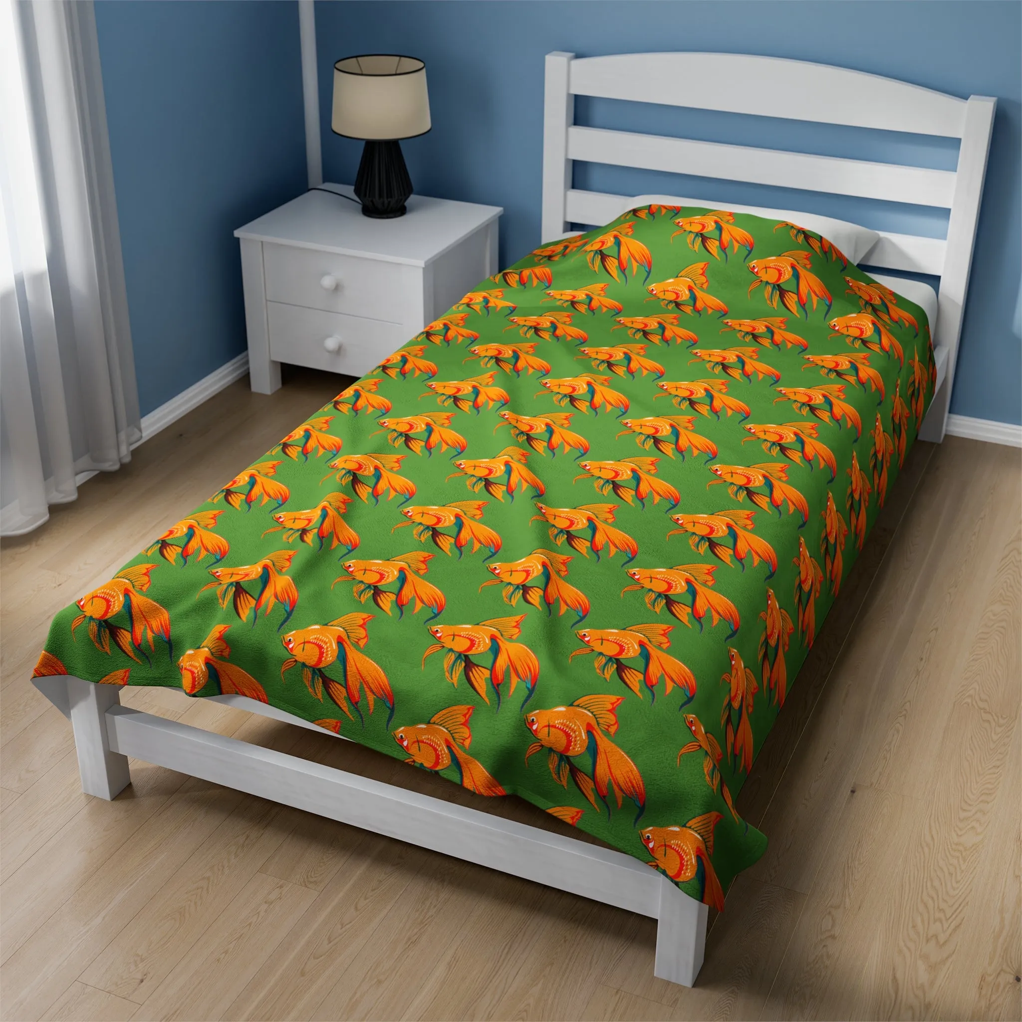 Goldfish Velveteen Plush Blanket (Green)