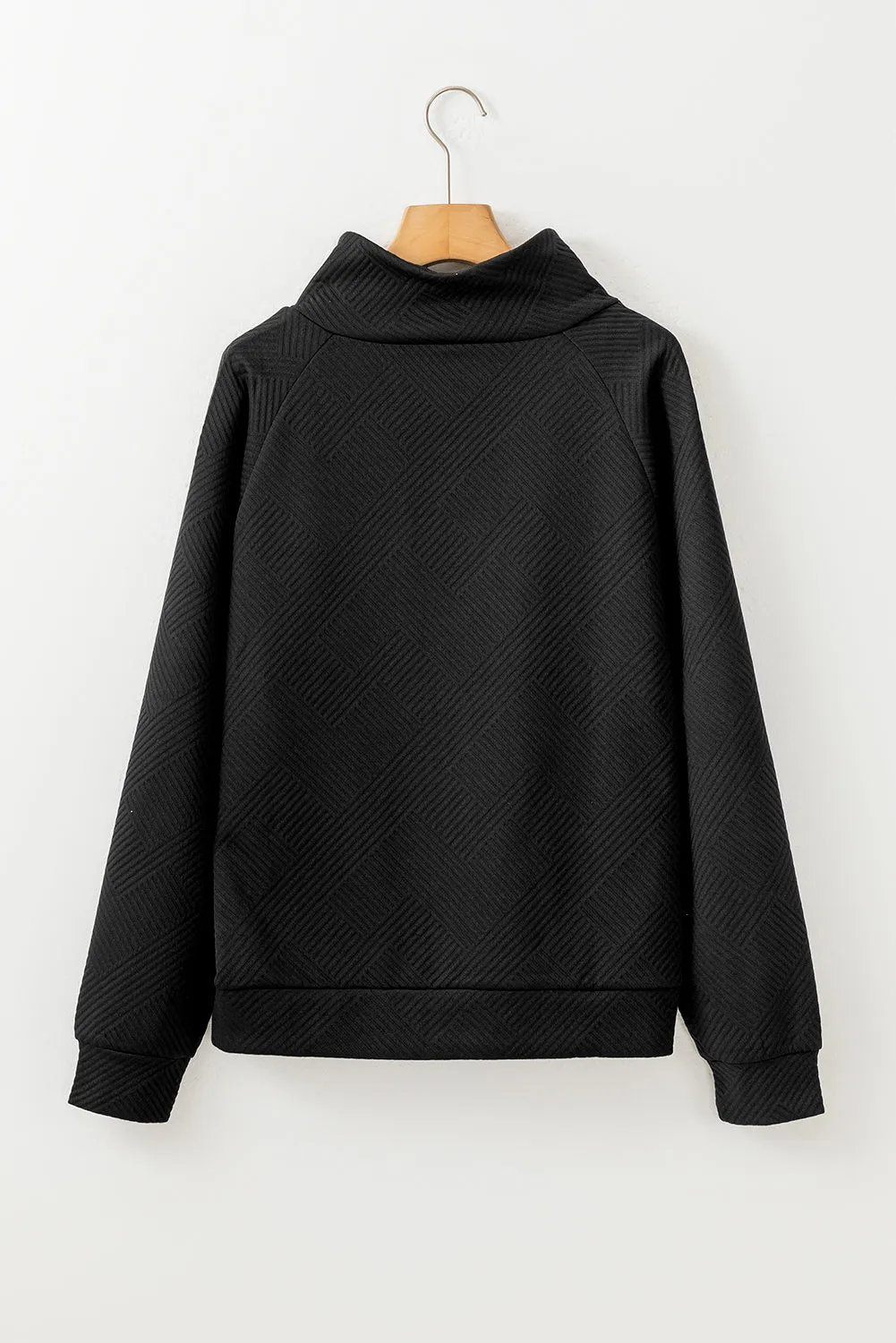 Gray Asymmetric Buttons Detail High Neck Textured Sweatshirt