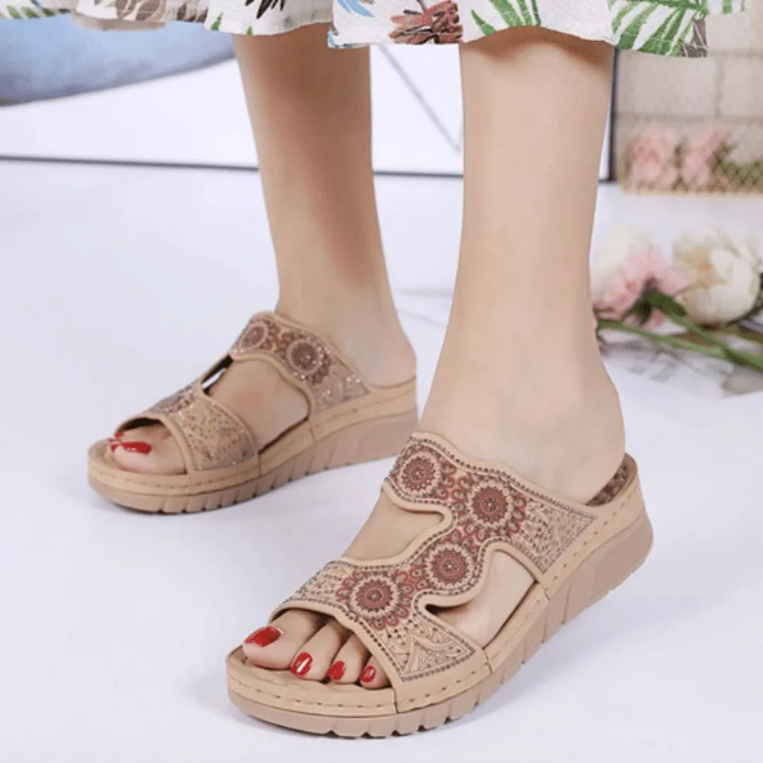 Groovywish Women Comfortable Flower Crystal Summer Sandals