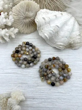 Hand Knotted Bamboo Agate, 16.5" Long,Brass End Caps, Gold or Matte Gold Caps, 8mm round Bamboo Agate Necklace, Semi Precious Bead Fast Ship