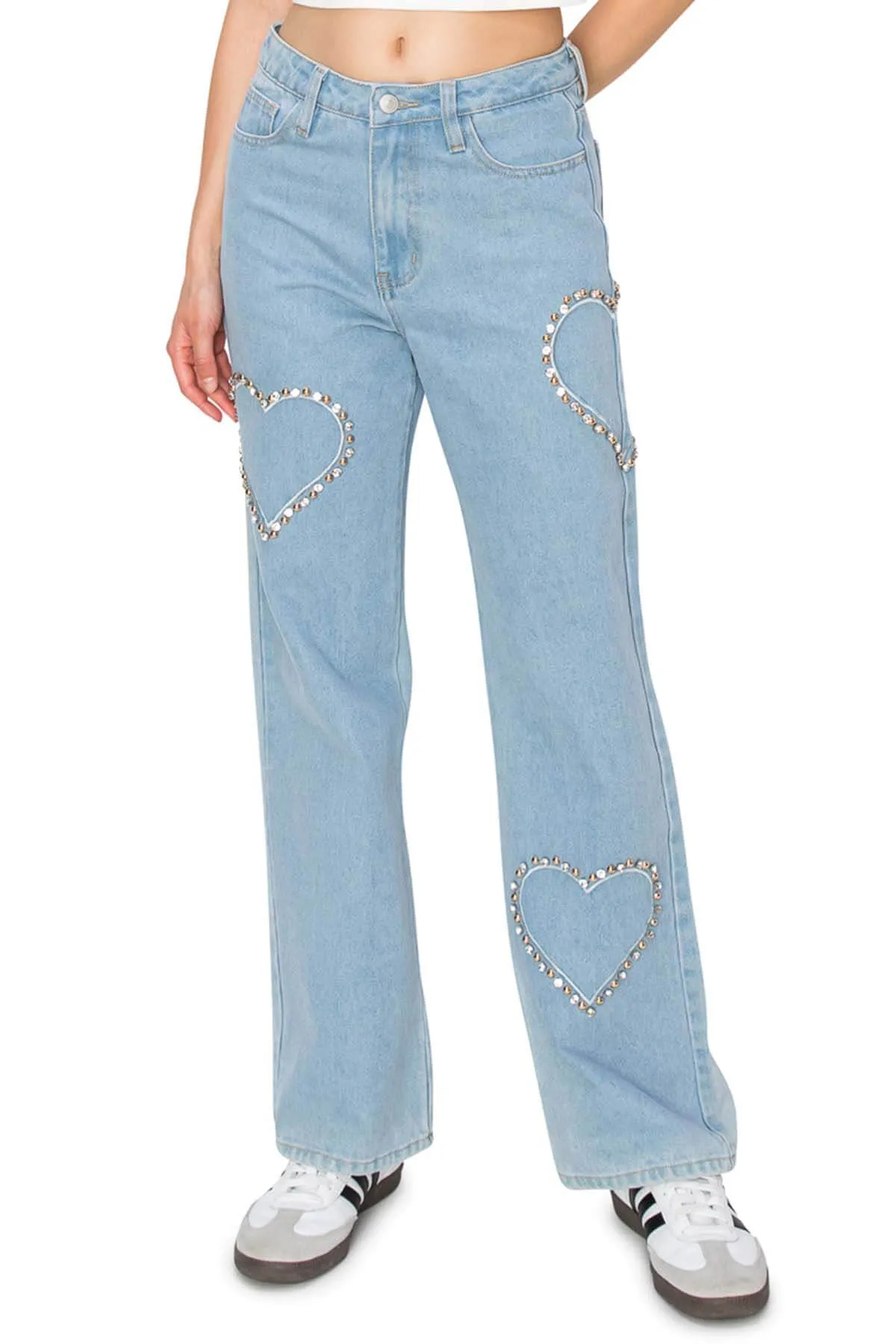 High Rise Heart Embellished Jeans - Medium Wash