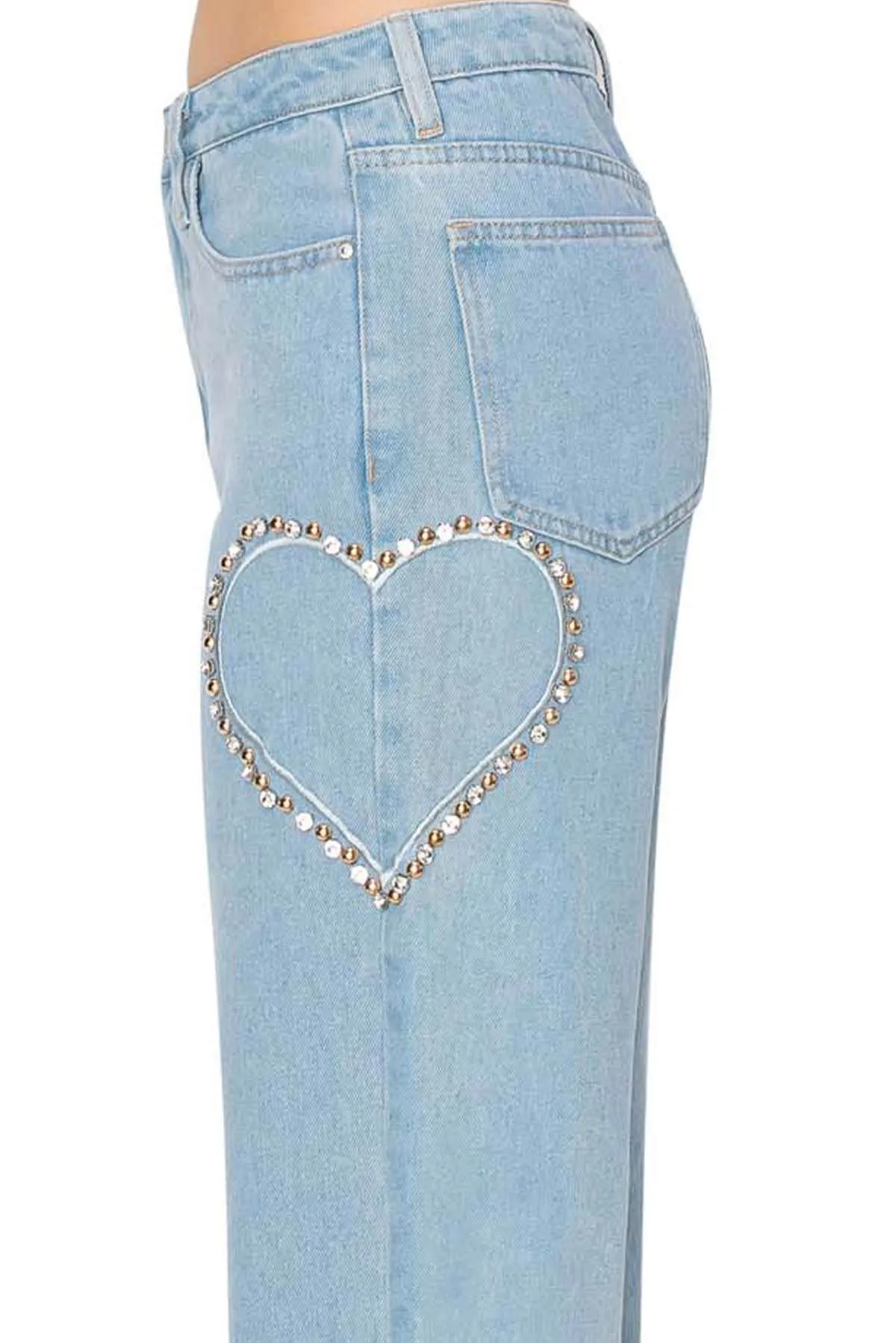 High Rise Heart Embellished Jeans - Medium Wash