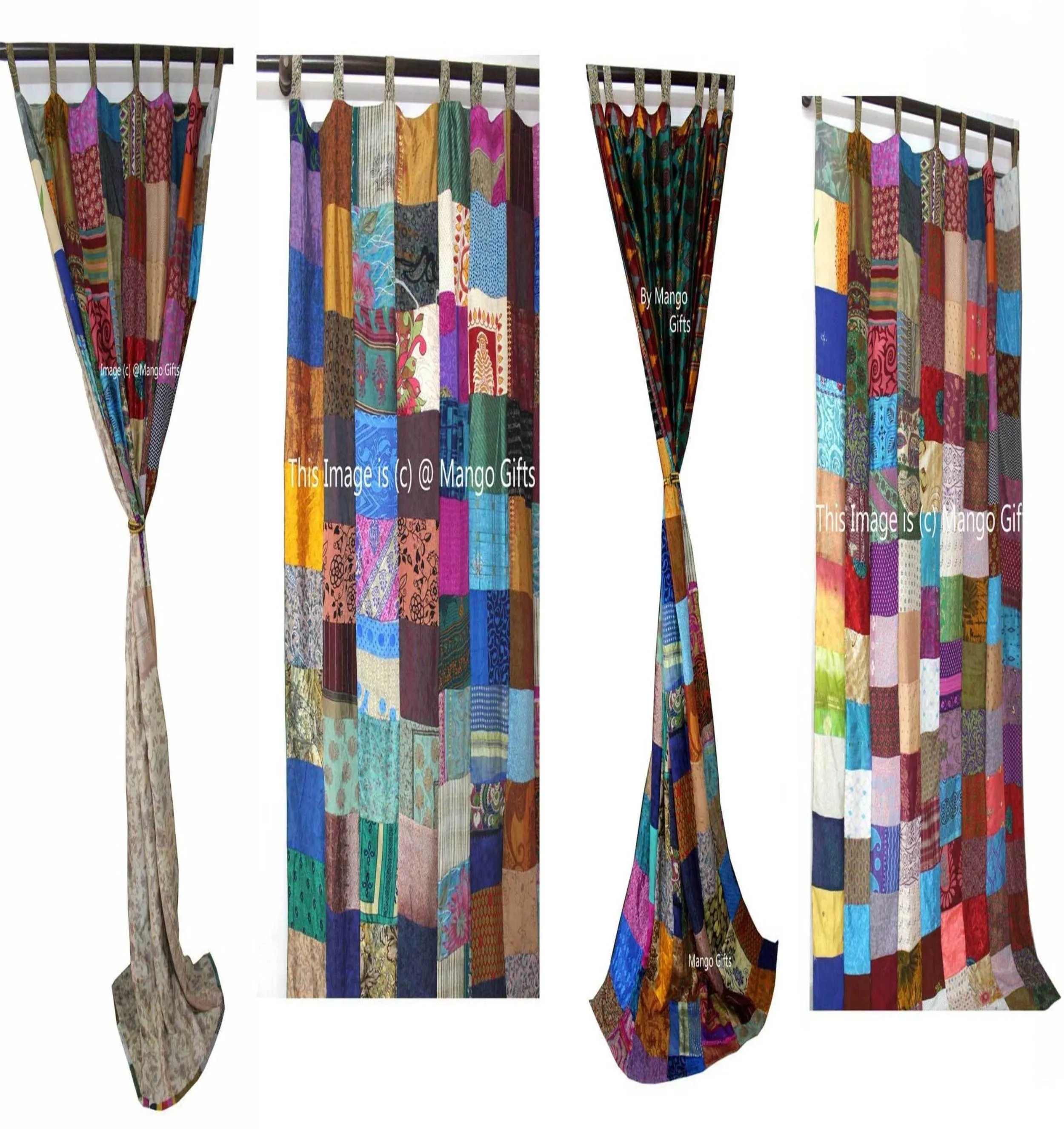 Indian Silk Sari Saree Boho Décor Patchwork Curtains Drapes Multicolour Hippie Boho Theme Panels Home Decoration