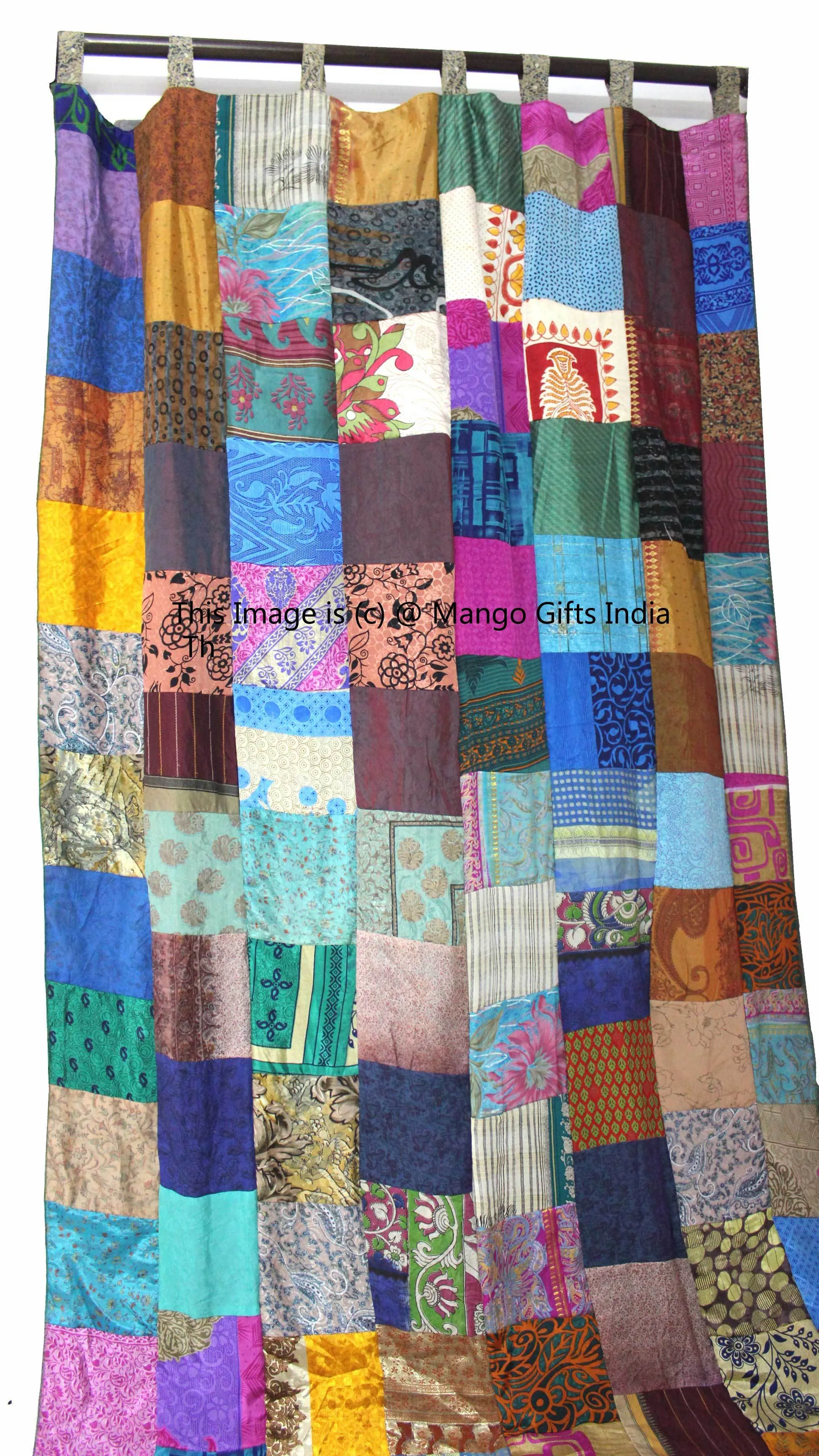 Indian Silk Sari Saree Boho Décor Patchwork Curtains Drapes Multicolour Hippie Boho Theme Panels Home Decoration