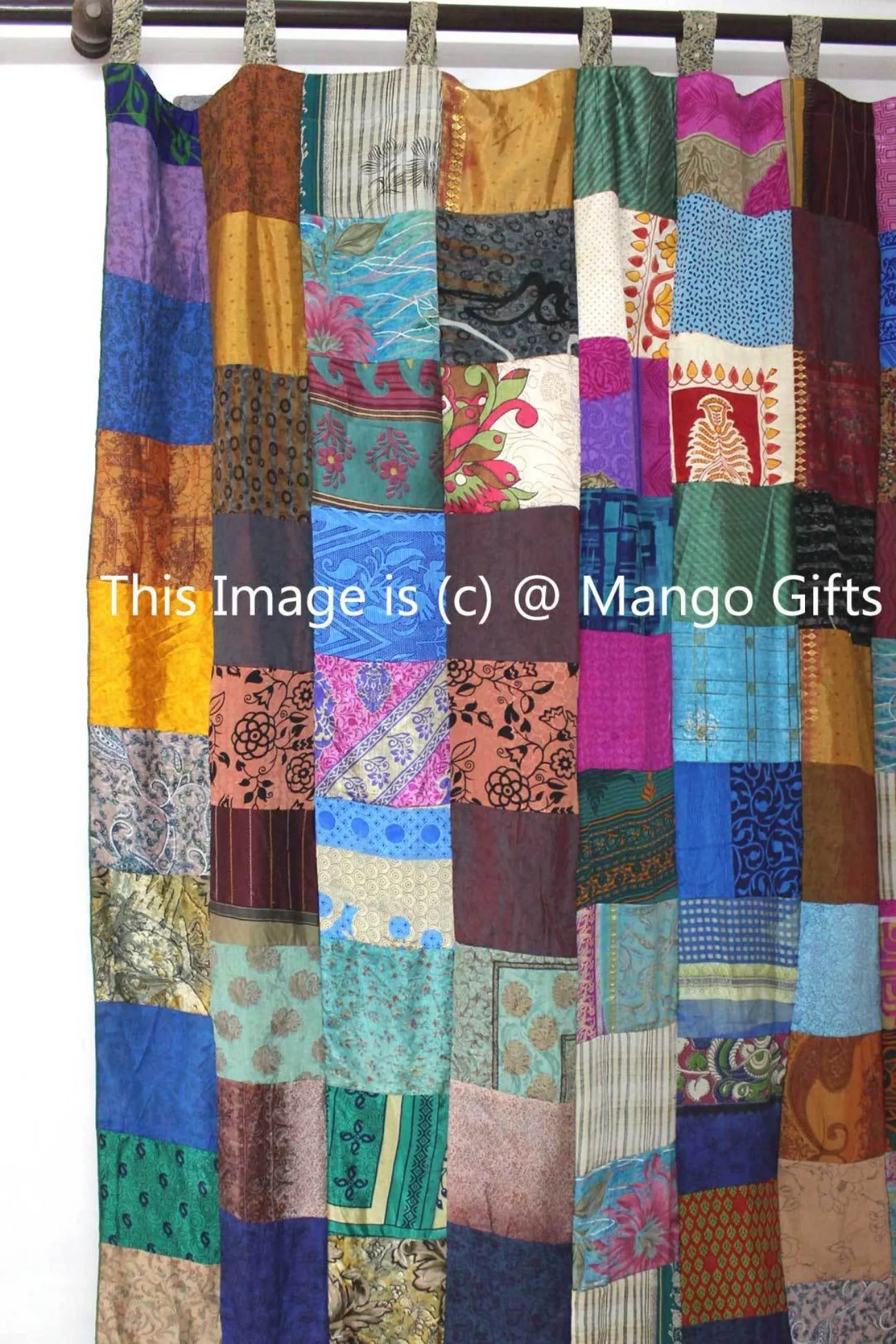 Indian Silk Sari Saree Boho Décor Patchwork Curtains Drapes Multicolour Hippie Boho Theme Panels Home Decoration