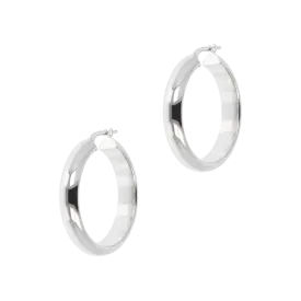 Italian Sterling Silver 1-1/4" Polished Hoop Earrings