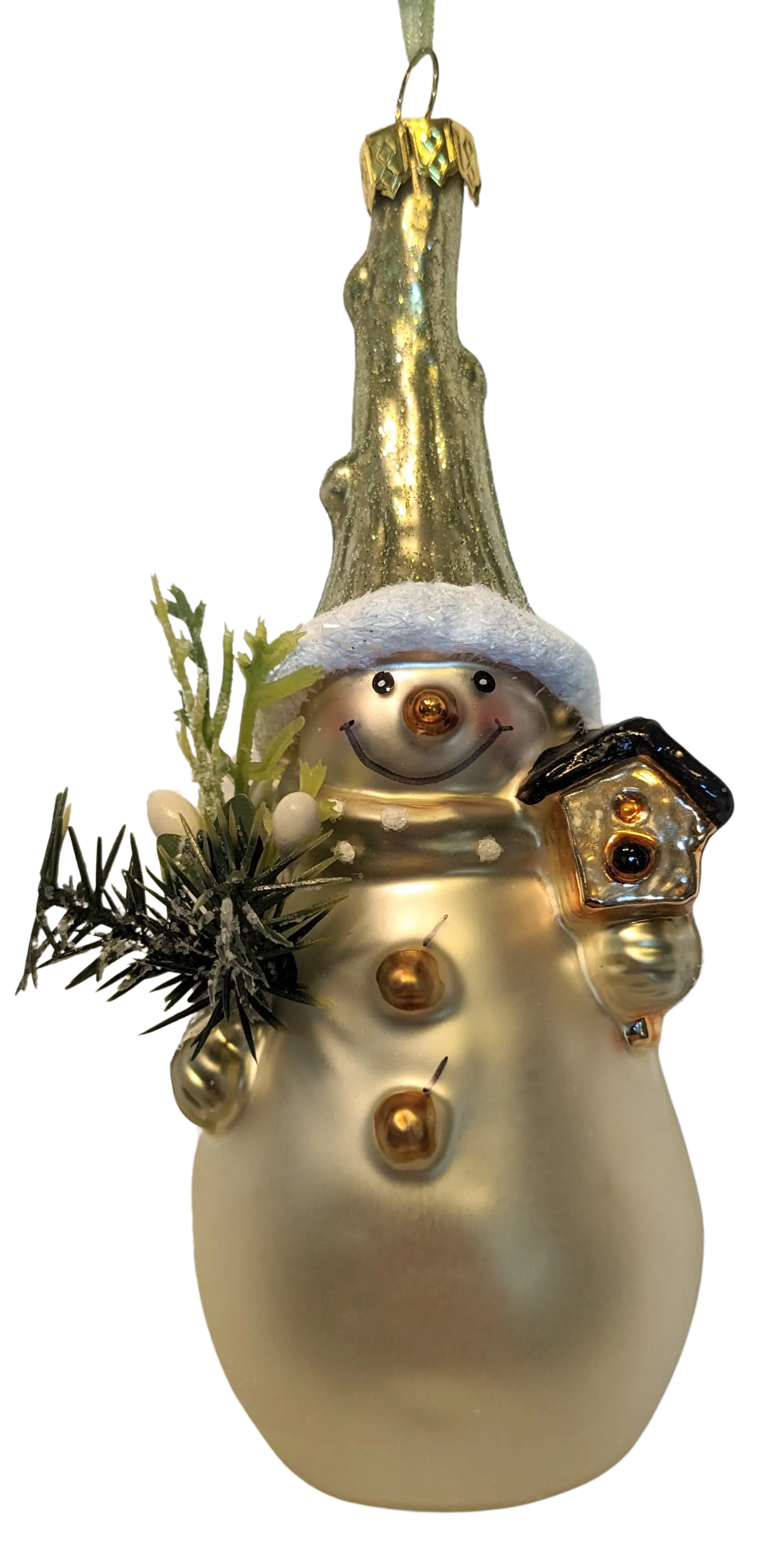 Ivory and Sage Glass Snowman Ornaments