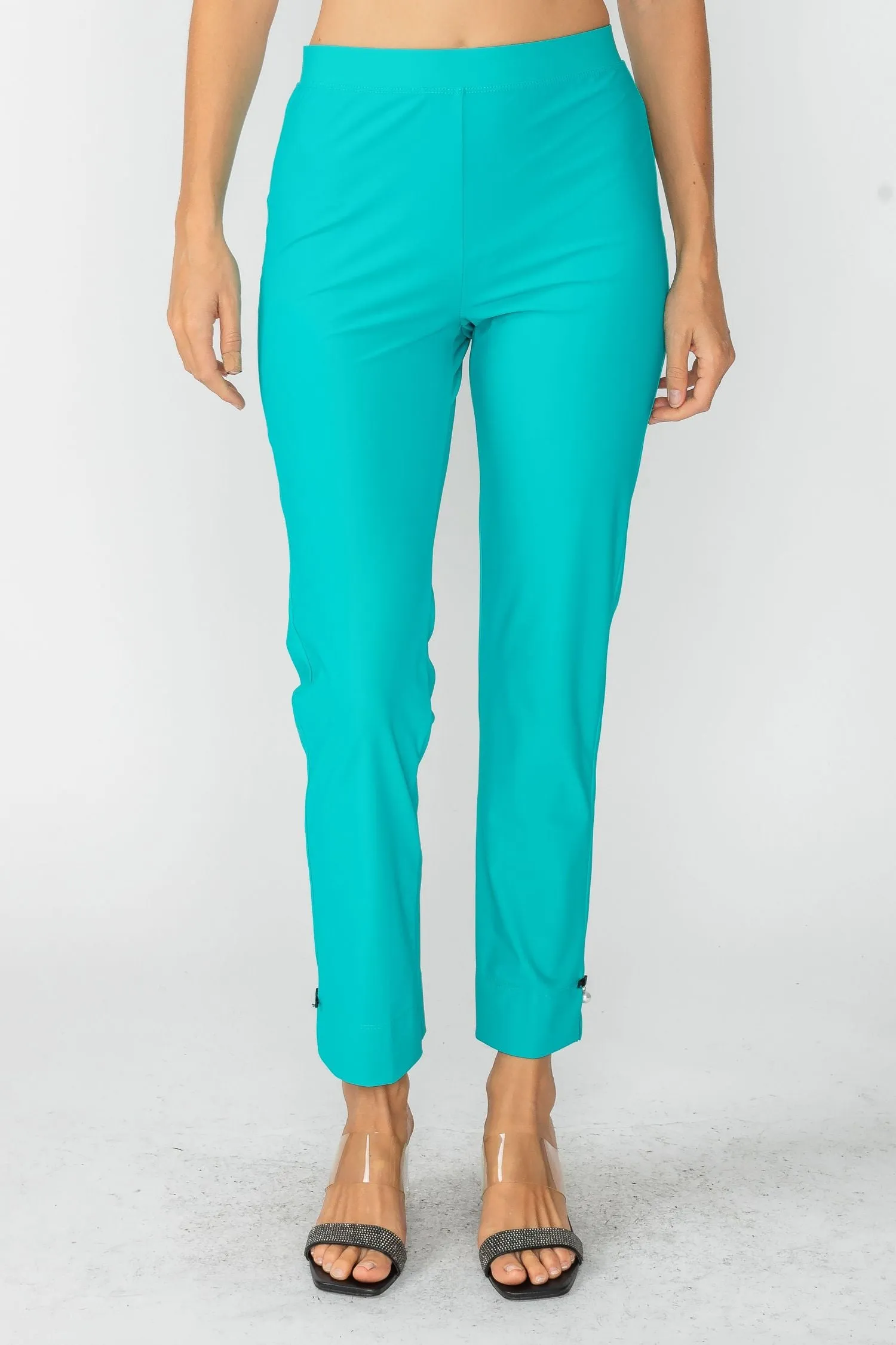 Jade Button Hem Slim Crops