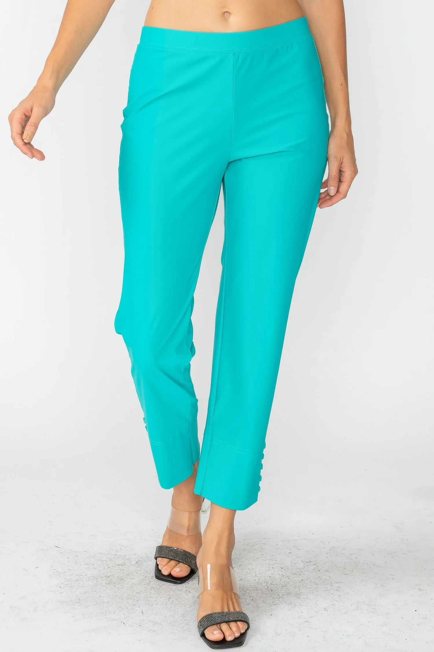 Jade Button Hem Slim Crops