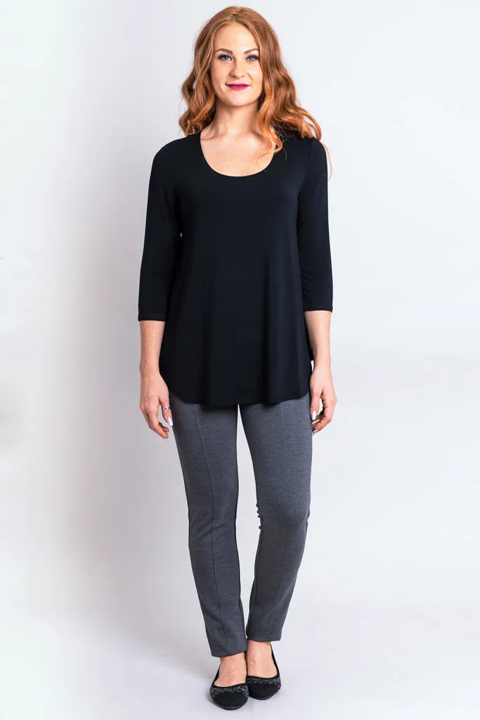 Jazz 3/4 Slv Top, Black, Bamboo