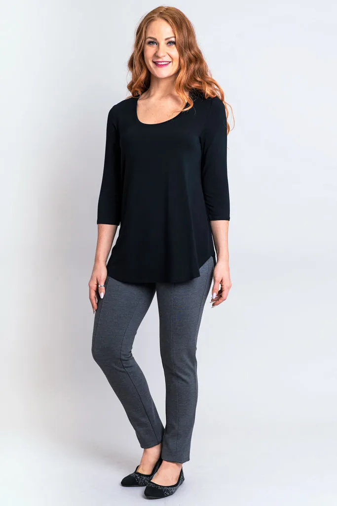 Jazz 3/4 Slv Top, Black, Bamboo