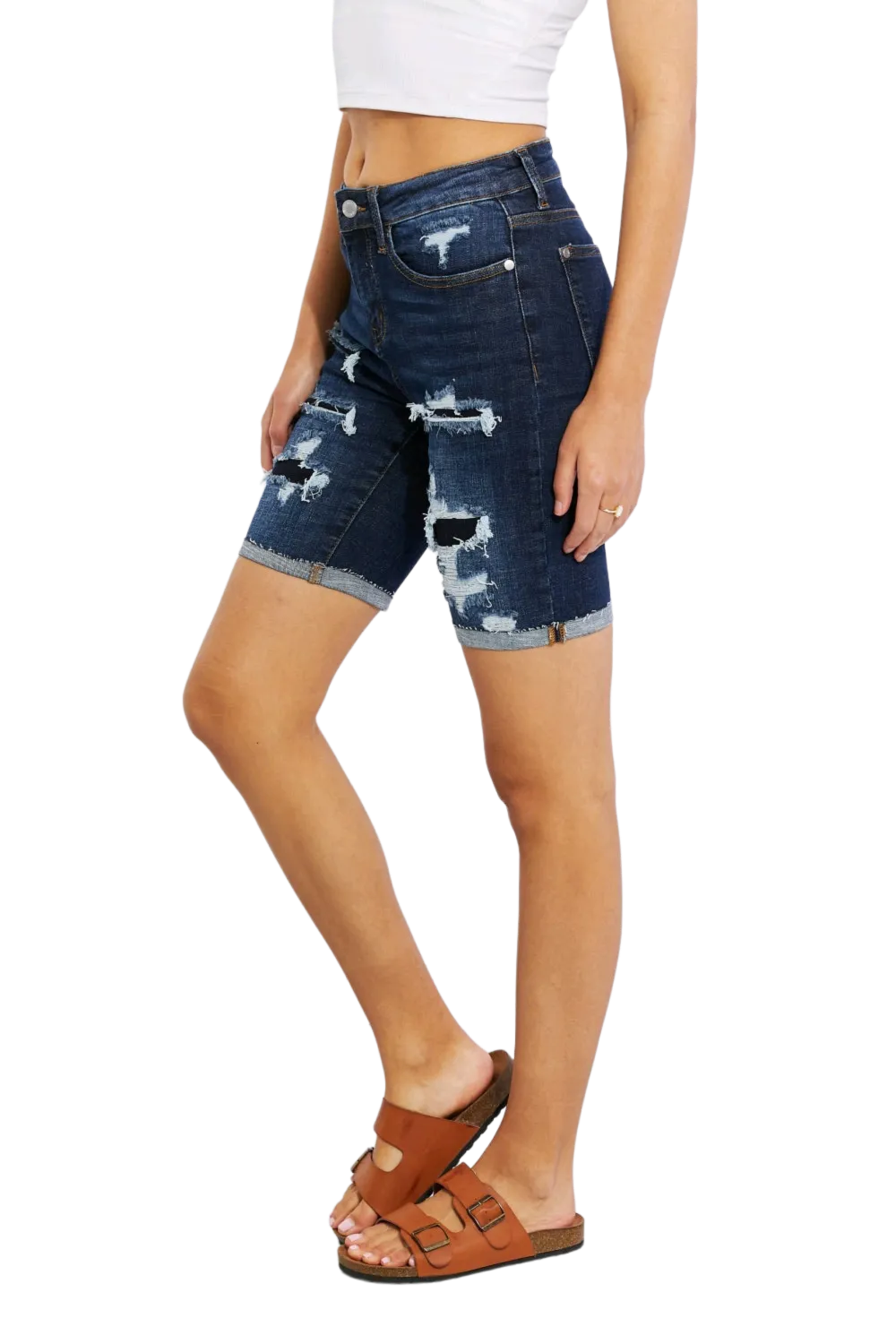 Judy Blue Lucy High Rise Patch Bermuda Shorts