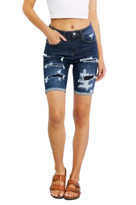 Judy Blue Lucy High Rise Patch Bermuda Shorts