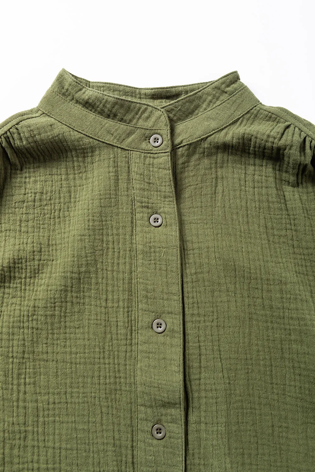 Jungle Green Crinkle Textured Button Up Long Sleeve Shirt