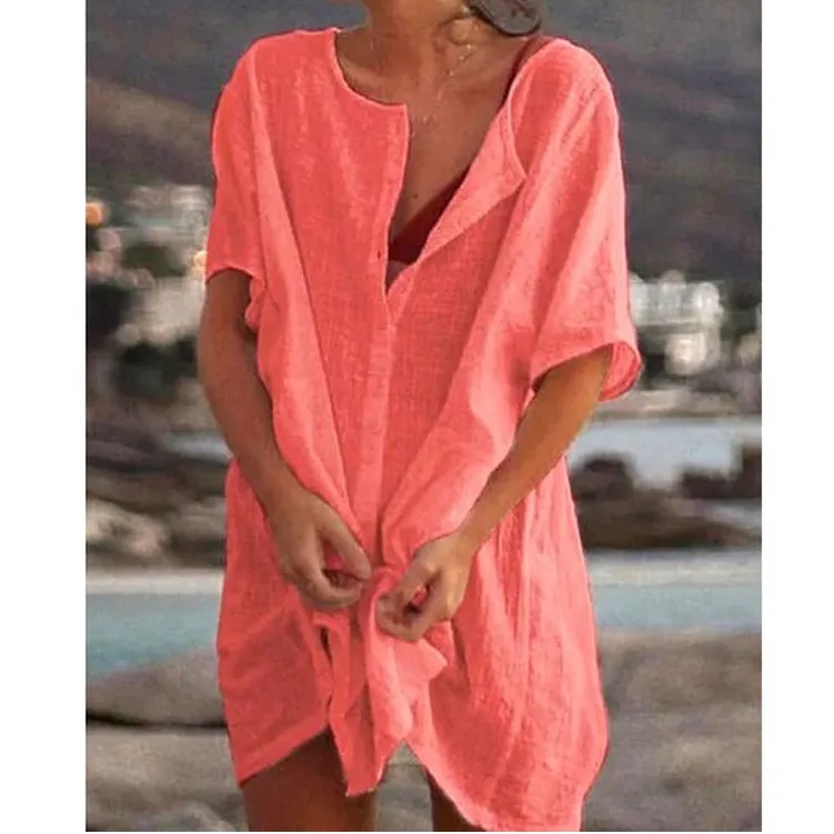 Ladies Casual Solid Color Loose Dress