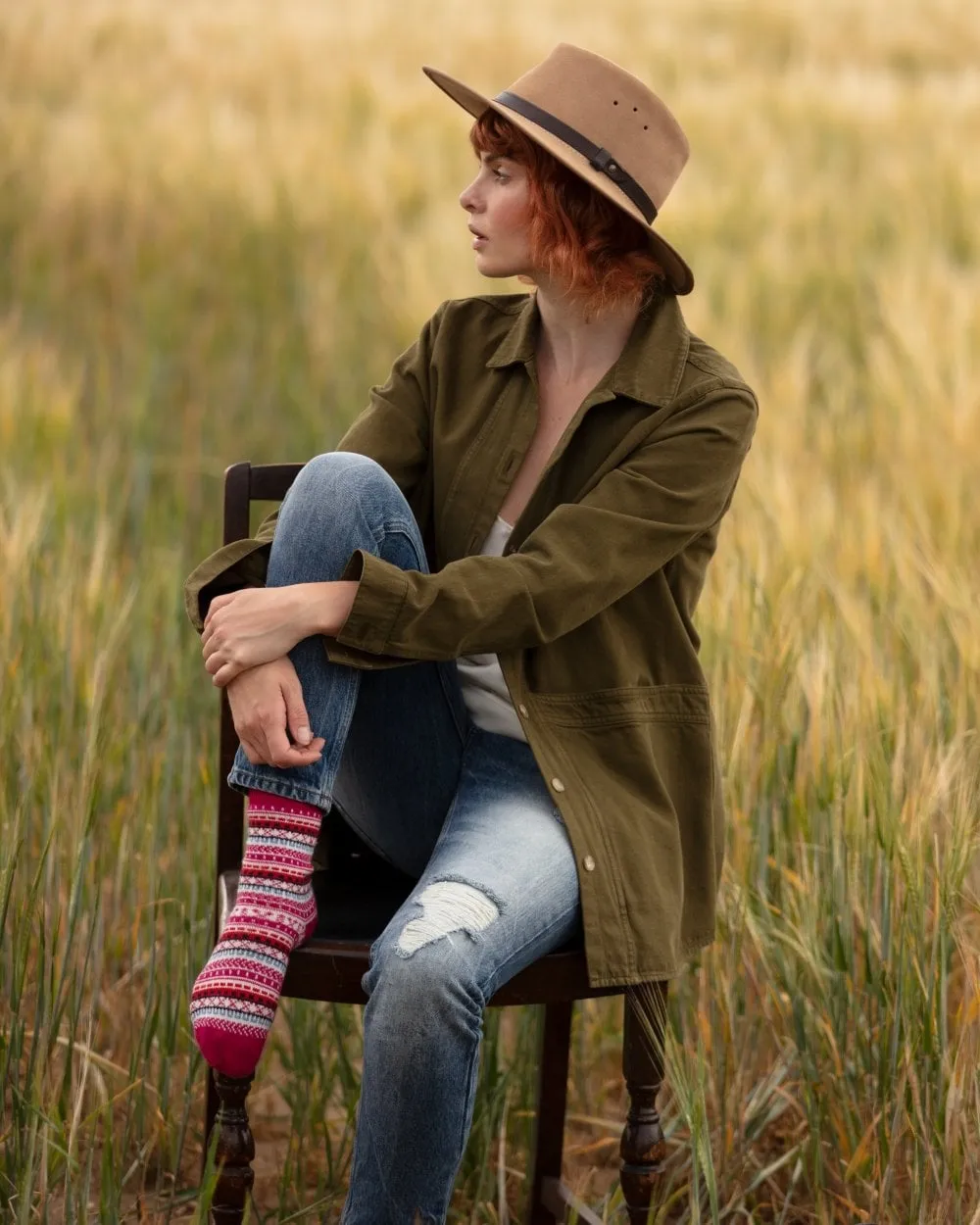 Ladies Fair Isle Short Socks - Fushia