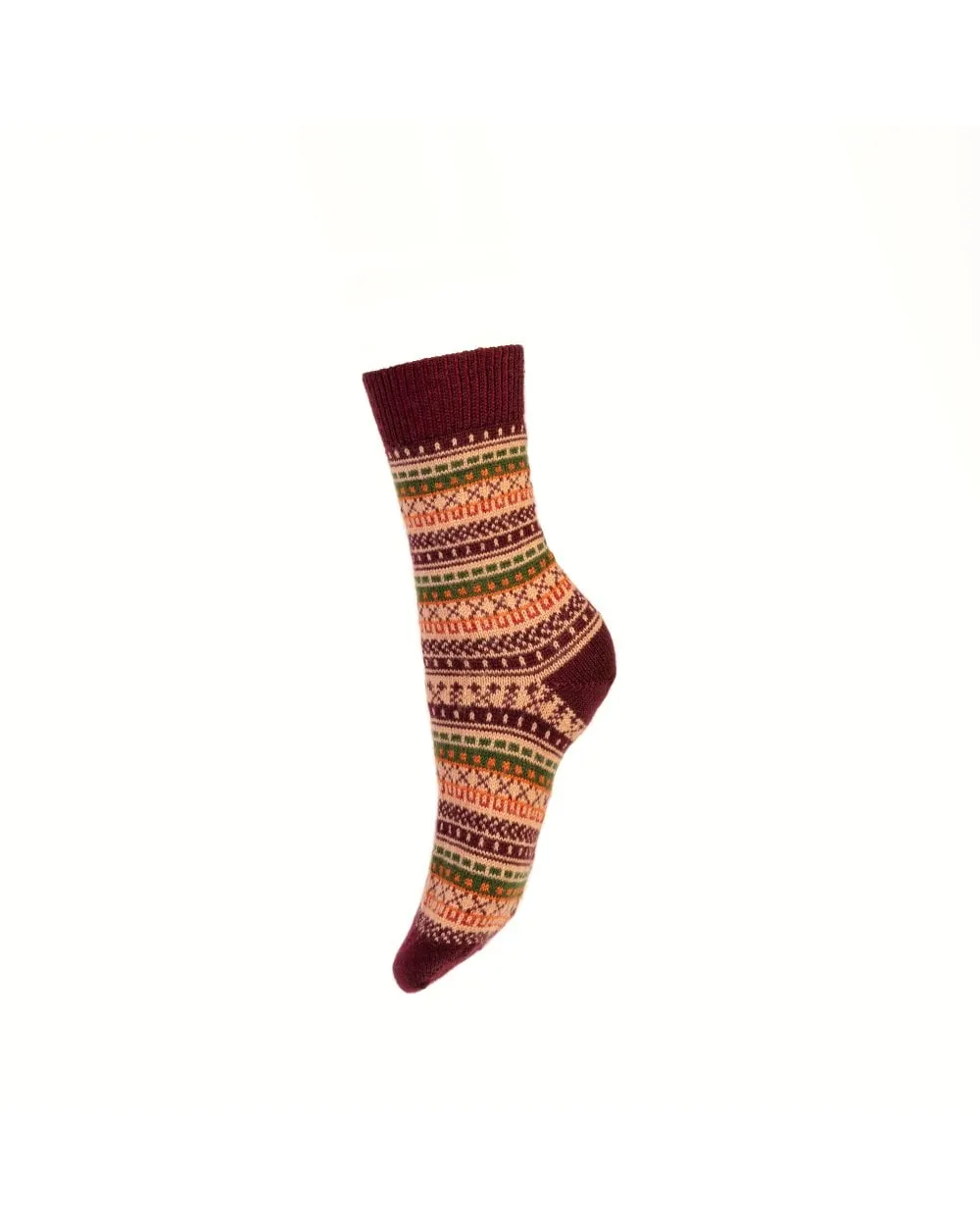 Ladies Fair Isle Short Socks - Mulberry