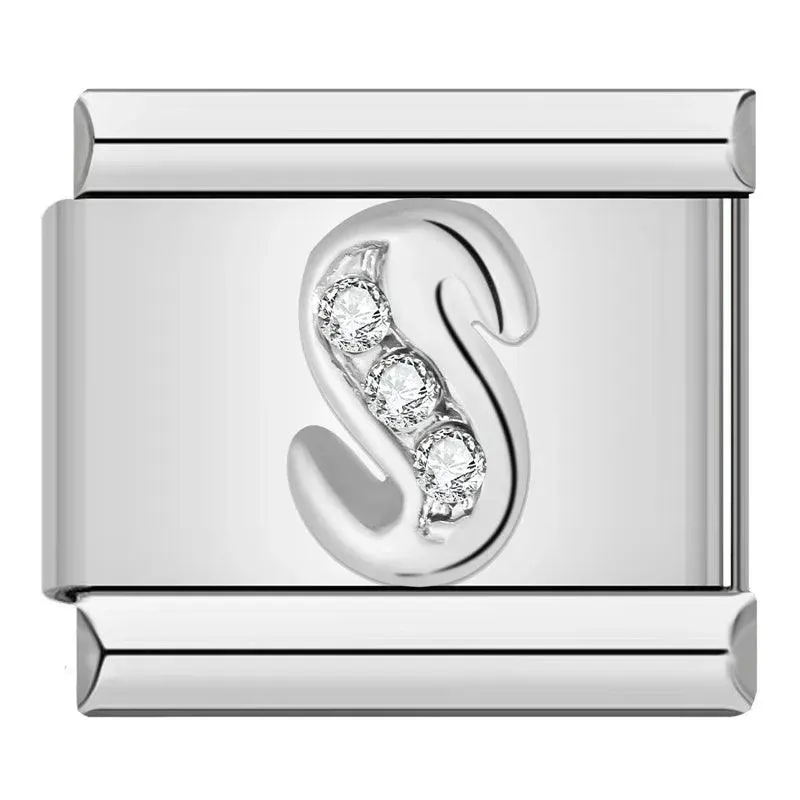 Letter S with Stones, on Silver