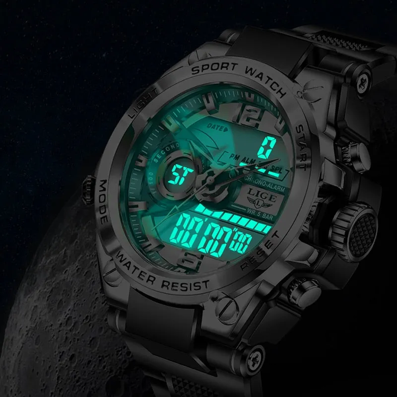 LIGE Mens Sports Watch 50M Analog/Digital Luminescent Stop Watch/Alarm