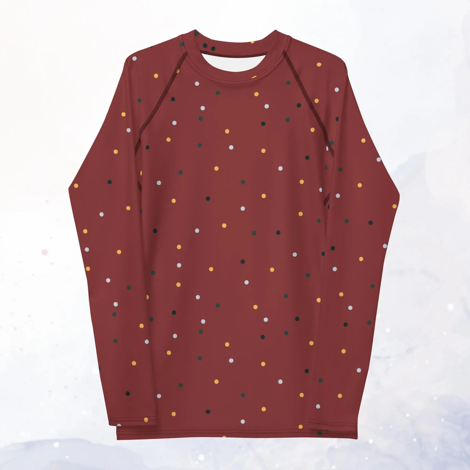 Maroon and Gold Polka Dot Men's Long Sleeve Rash Guard