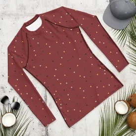 Maroon and Gold Polka Dot Men's Long Sleeve Rash Guard