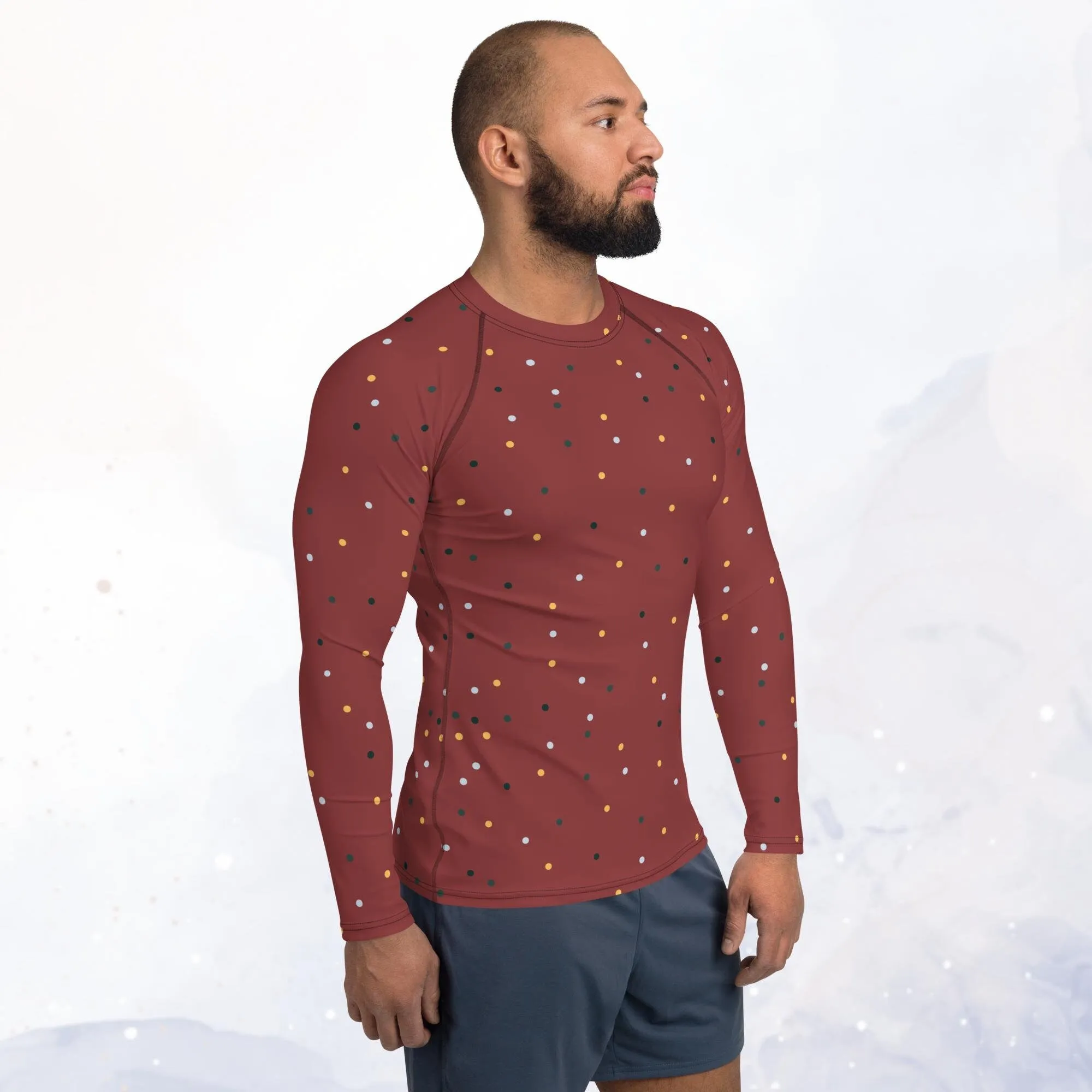 Maroon and Gold Polka Dot Men's Long Sleeve Rash Guard