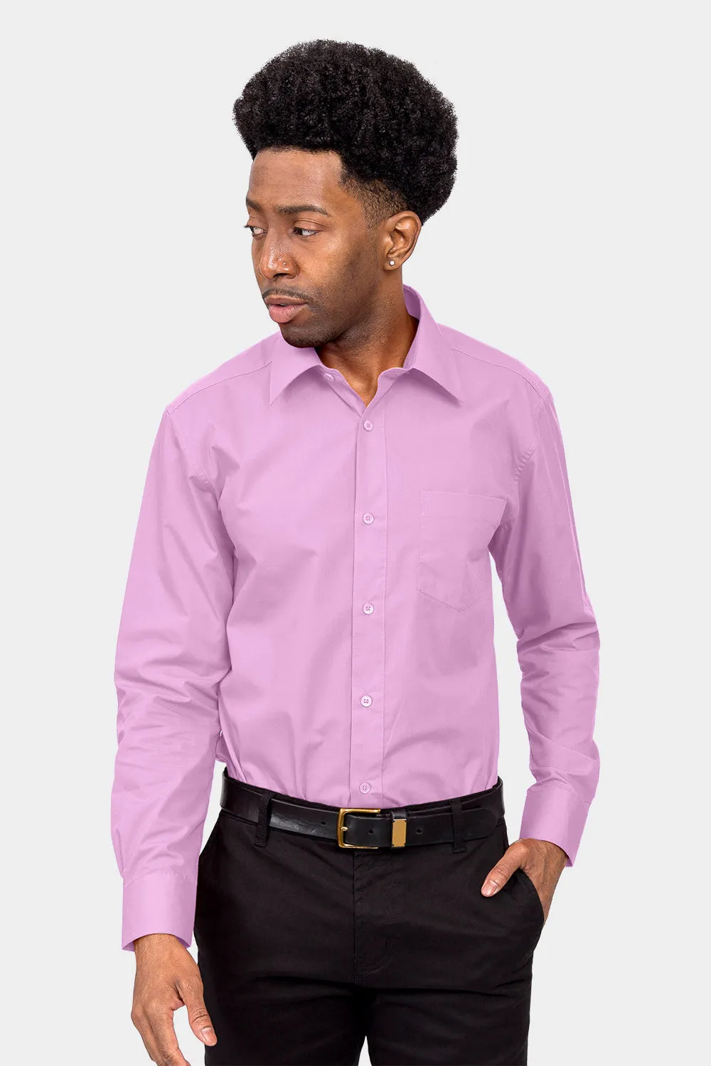 Men's Basic Solid Color Button Up Dress Shirt (Lilac)