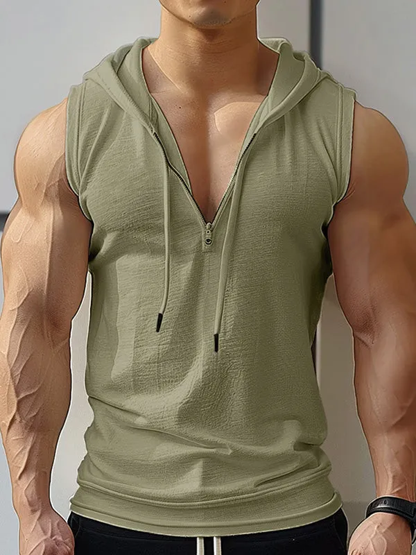 Mens Casual Solid Color Hooded Tank SKUK77336