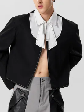 Mens Contrast Patchwork Topstitching Blazer Crop Top SKUK27823