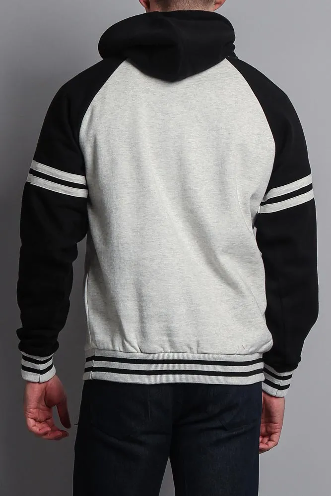 Men's Contrast Raglan Striped Sleeve Pullover Hoodie