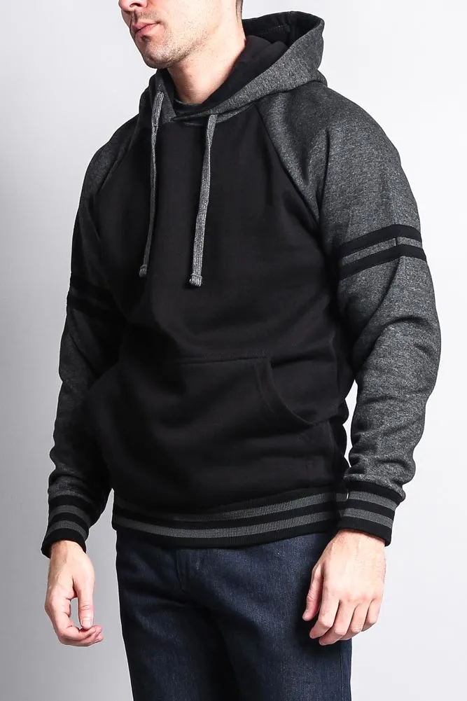 Men's Contrast Raglan Striped Sleeve Pullover Hoodie