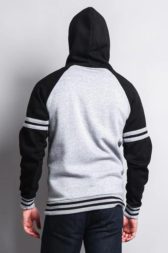 Men's Contrast Raglan Striped Sleeve Pullover Hoodie