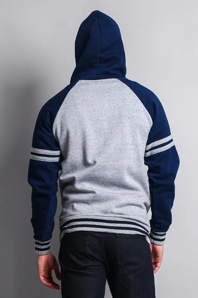 Men's Contrast Raglan Striped Sleeve Pullover Hoodie