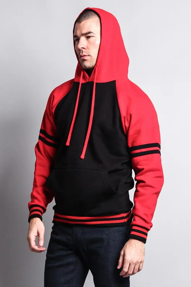 Men's Contrast Raglan Striped Sleeve Pullover Hoodie