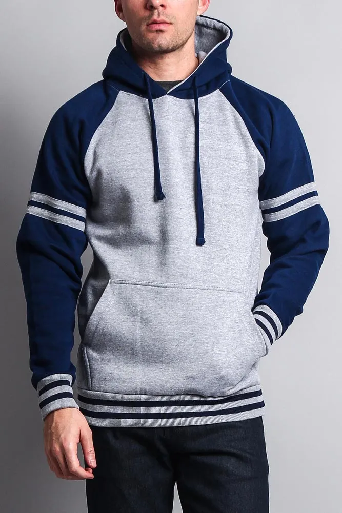 Men's Contrast Raglan Striped Sleeve Pullover Hoodie