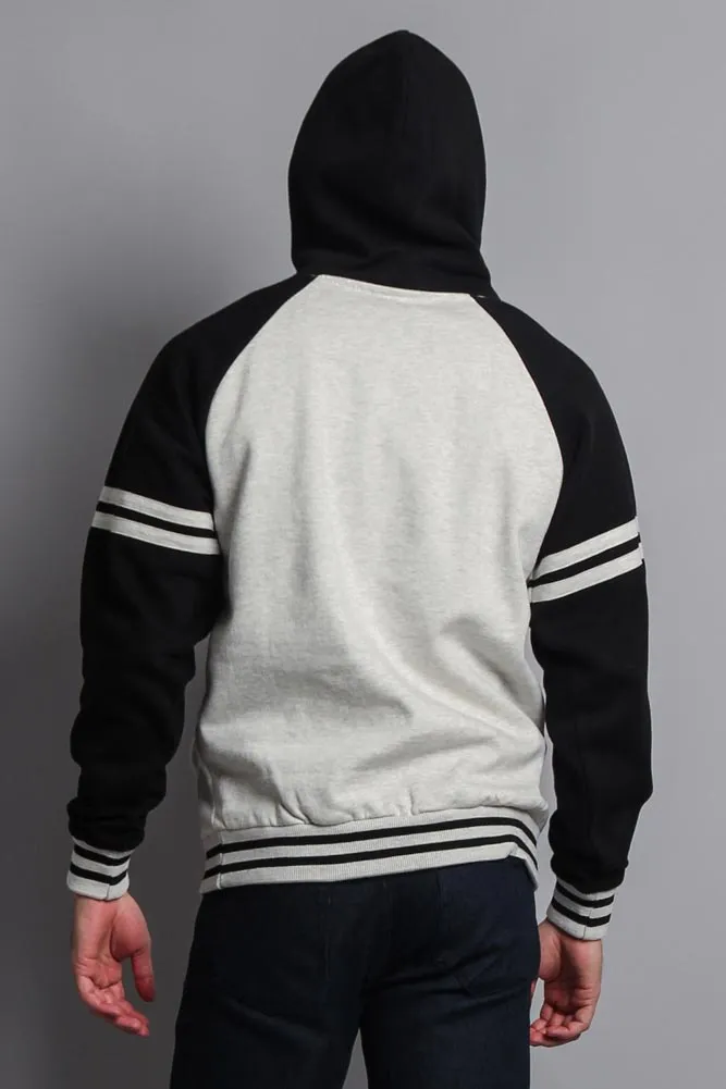 Men's Contrast Raglan Striped Sleeve Pullover Hoodie