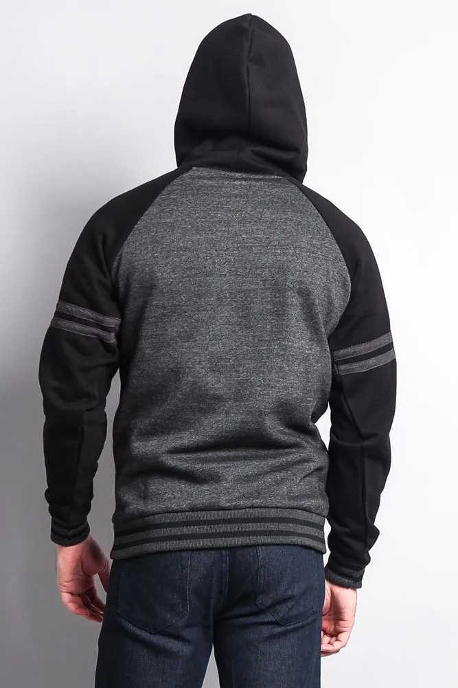 Men's Contrast Raglan Striped Sleeve Pullover Hoodie