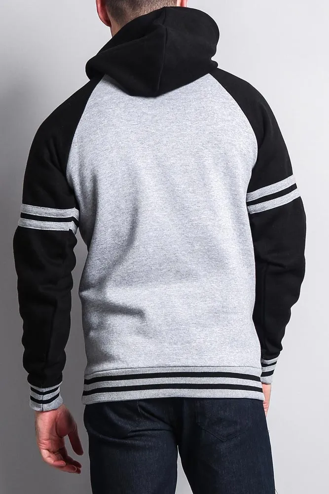 Men's Contrast Raglan Striped Sleeve Pullover Hoodie