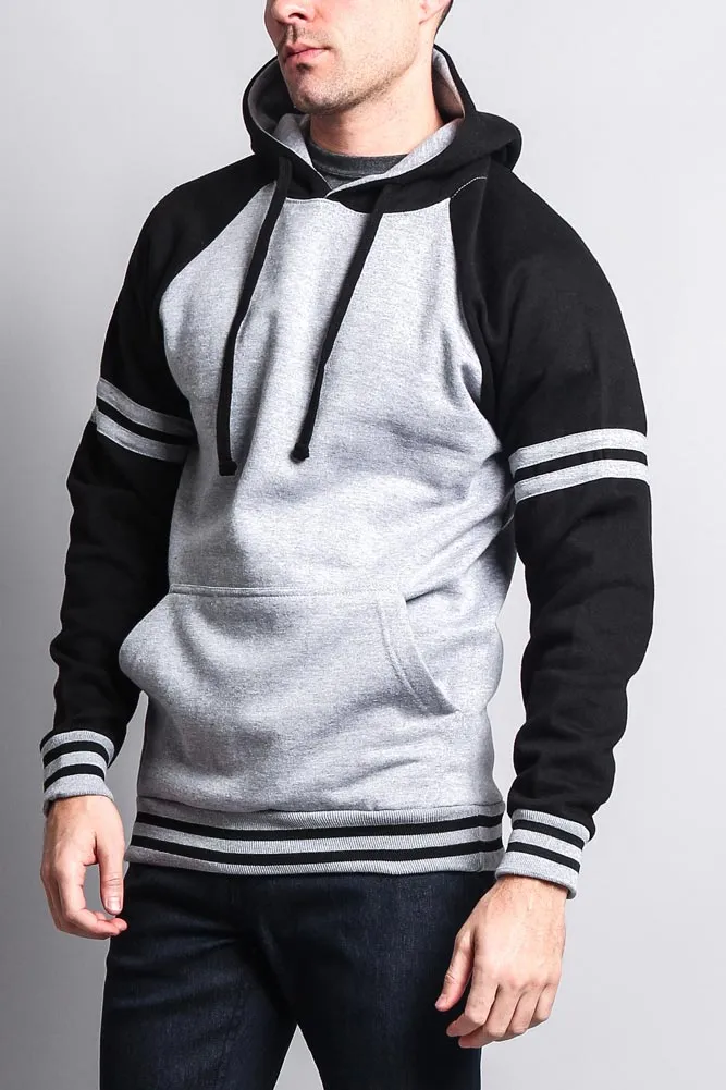 Men's Contrast Raglan Striped Sleeve Pullover Hoodie