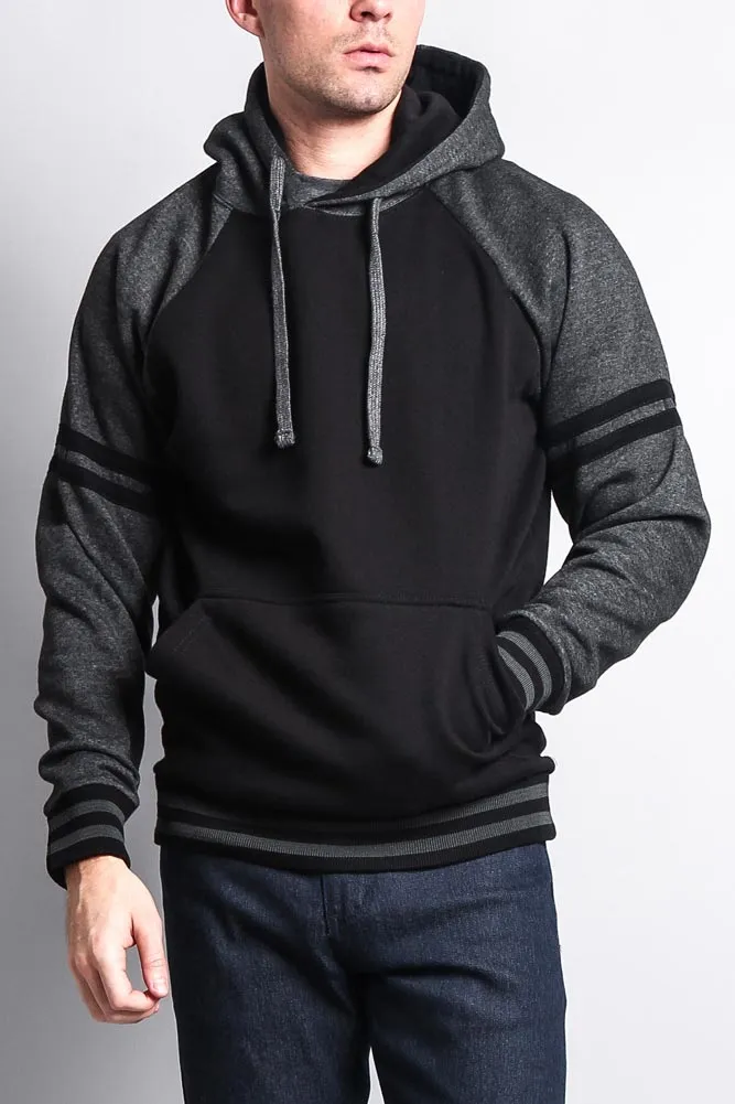 Men's Contrast Raglan Striped Sleeve Pullover Hoodie