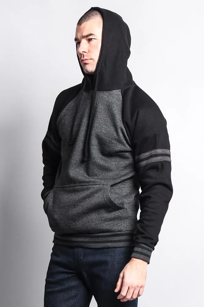 Men's Contrast Raglan Striped Sleeve Pullover Hoodie